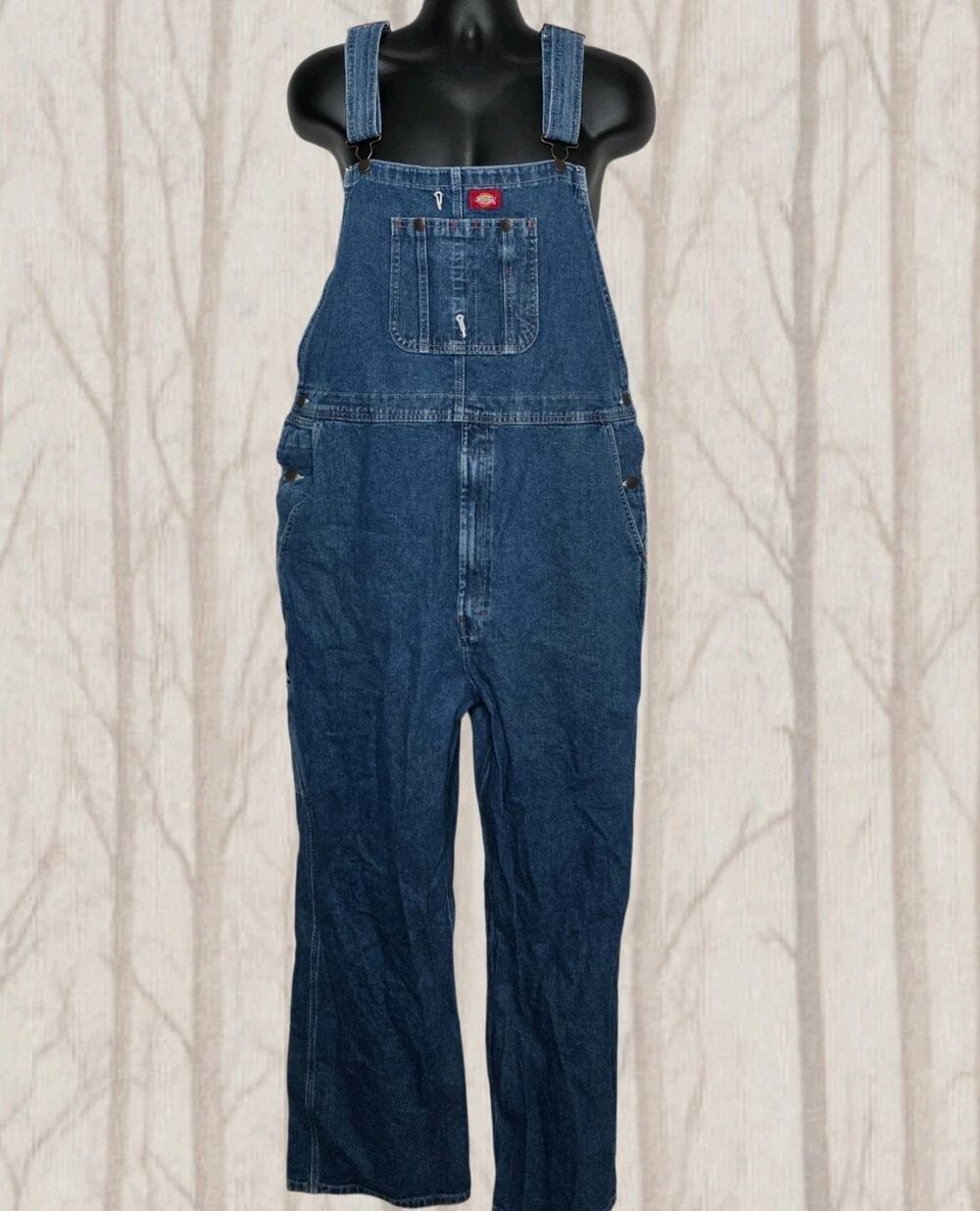 Dickies Bib Overalls Mens Blue Denim Workwear Carpenter Utility Dungaree 40x32